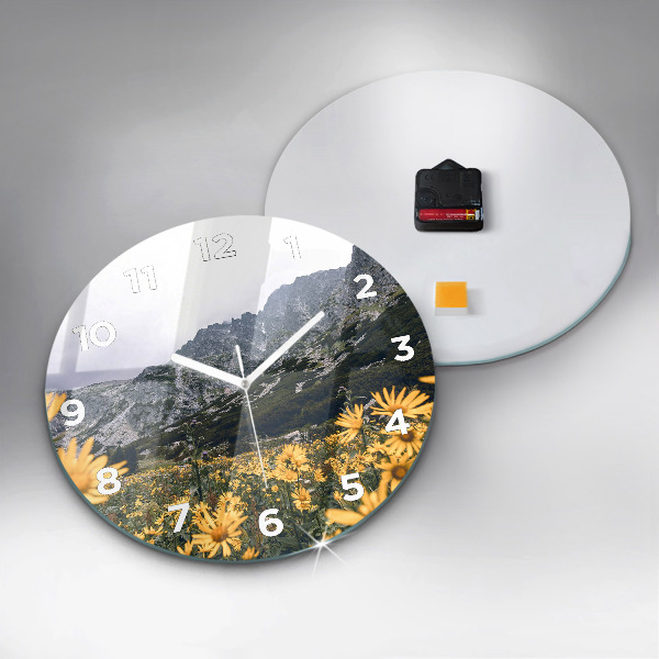 Orologio rotondo in vetro Fiori di prato in montagna