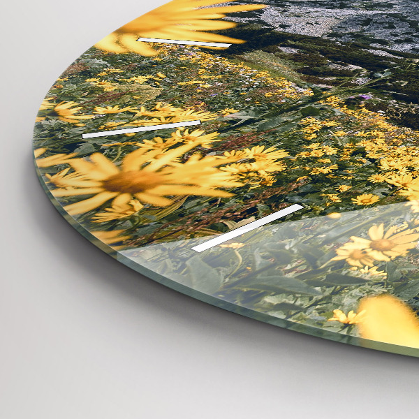Orologio rotondo in vetro Fiori di prato in montagna