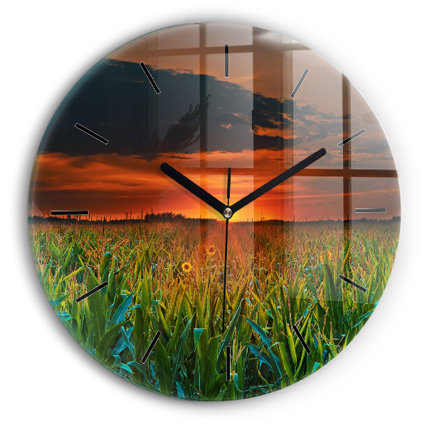 Orologio rotondo in vetro Girasoli nel prato