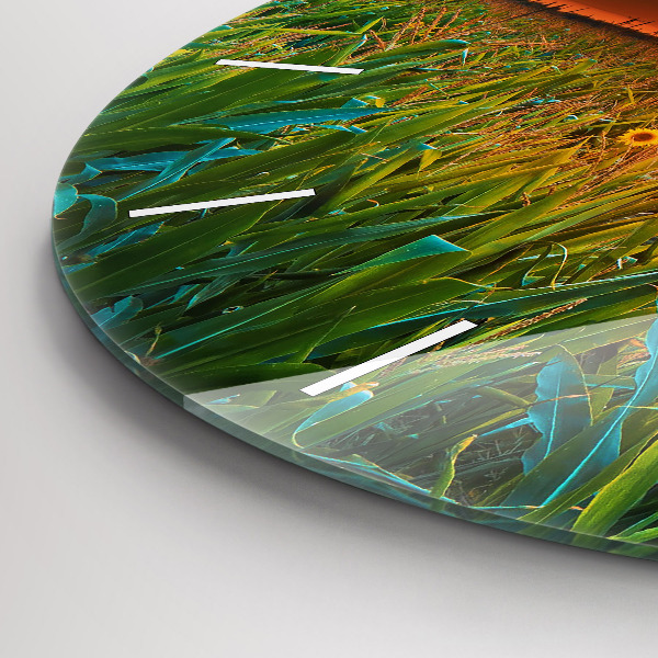 Orologio rotondo in vetro Girasoli nel prato