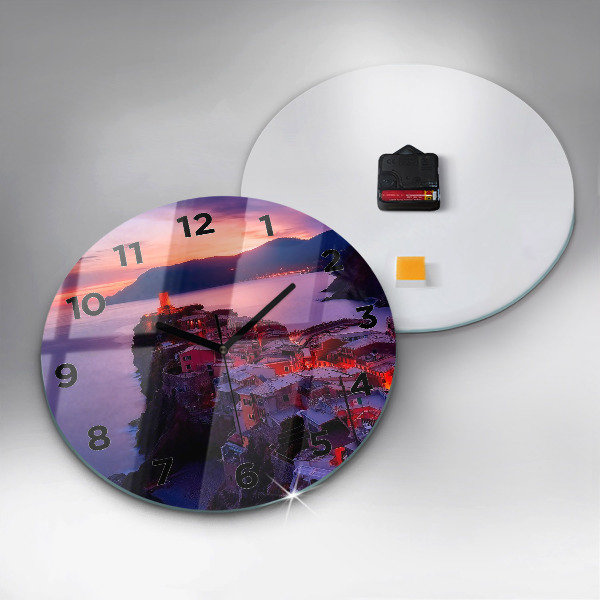 Orologio rotondo in vetro Case vicino al lago