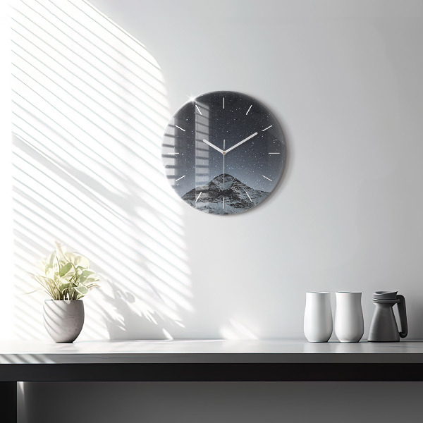 Orologio rotondo in vetro Montagna sotto le stelle