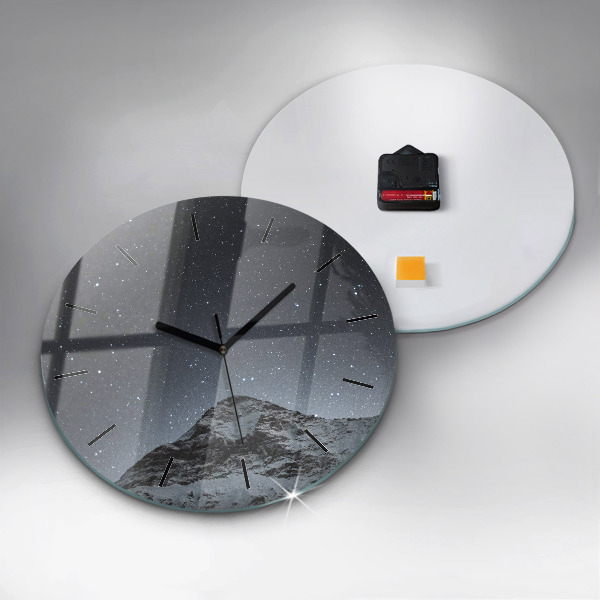Orologio rotondo in vetro Montagna sotto le stelle