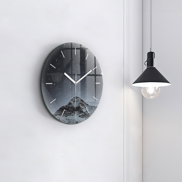 Orologio rotondo in vetro Montagna sotto le stelle