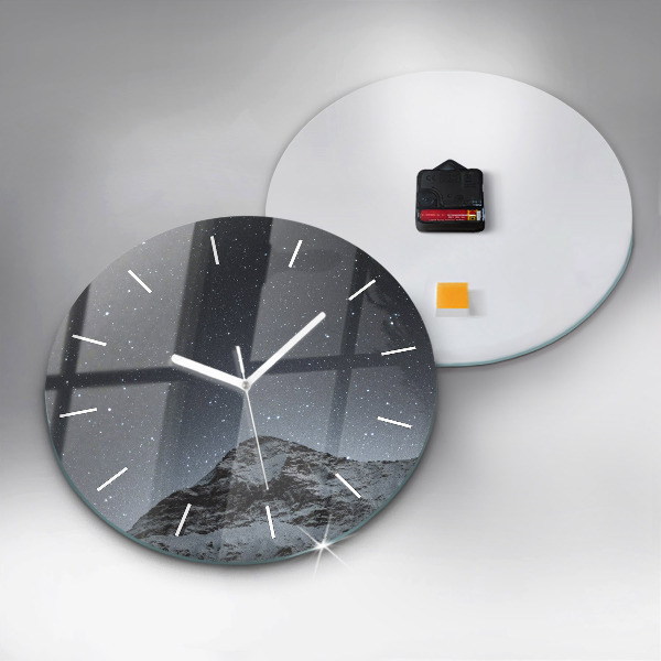 Orologio rotondo in vetro Montagna sotto le stelle