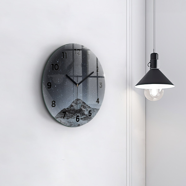 Orologio rotondo in vetro Montagna sotto le stelle