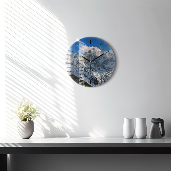 Orologio rotondo in vetro Montagne sotto il cielo azzurro