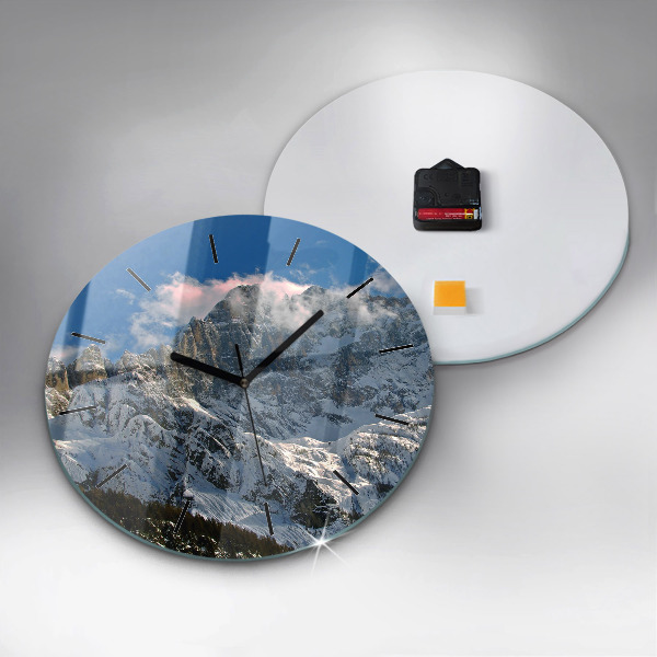 Orologio rotondo in vetro Montagne sotto il cielo azzurro