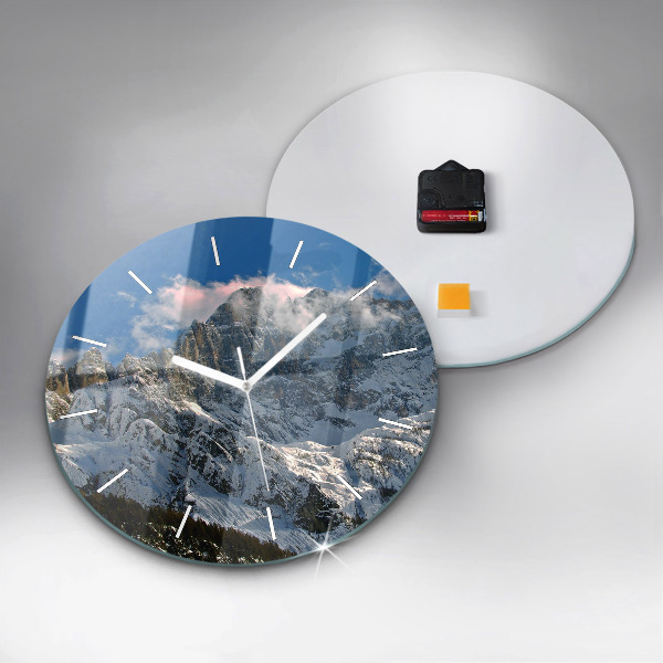Orologio rotondo in vetro Montagne sotto il cielo azzurro