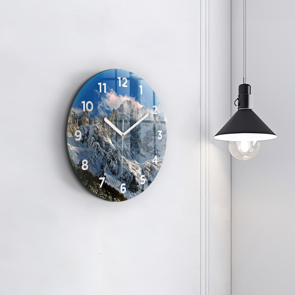 Orologio rotondo in vetro Montagne sotto il cielo azzurro