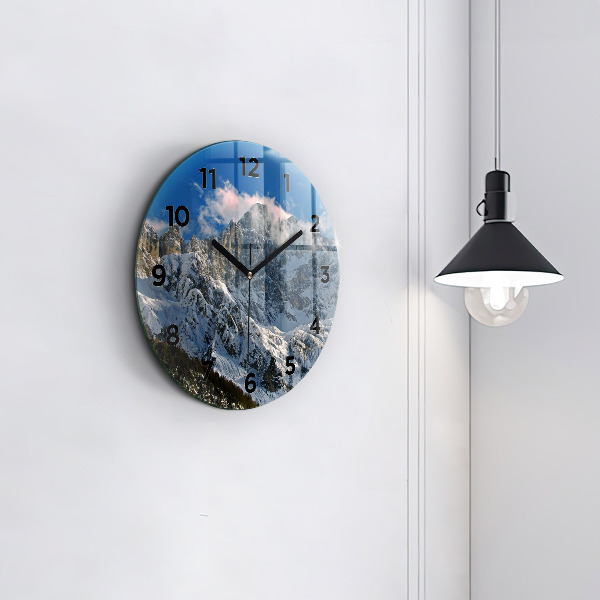Orologio rotondo in vetro Montagne sotto il cielo azzurro