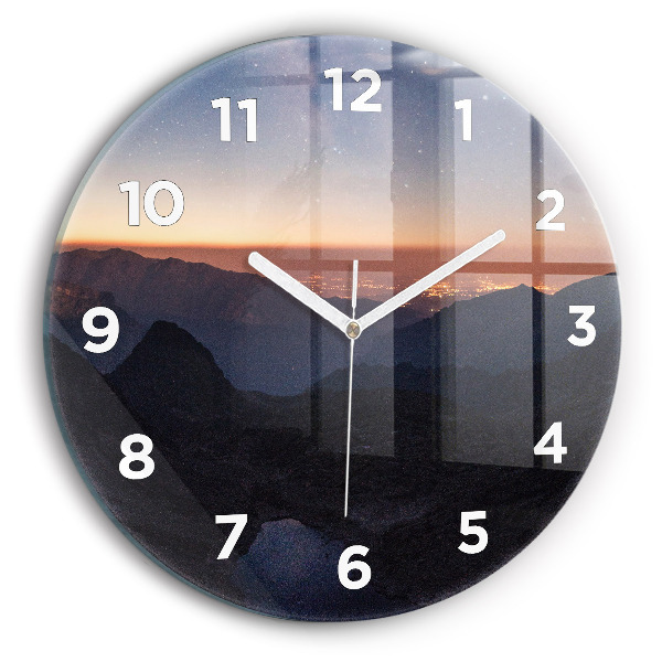 Orologio rotondo in vetro Montagne al tramonto