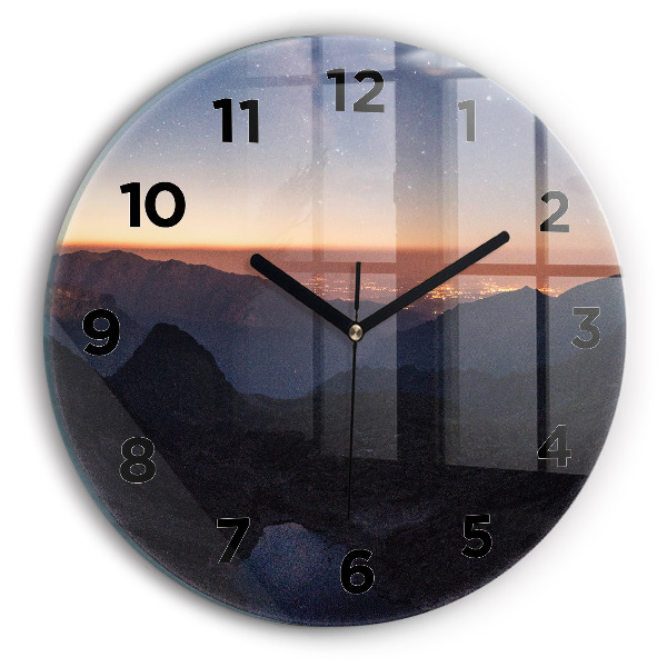 Orologio rotondo in vetro Montagne al tramonto