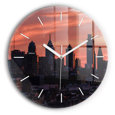 Orologio rotondo in vetro Skyline della città di Filadelfia