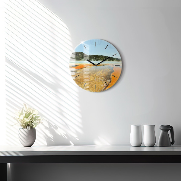 Orologio rotondo in vetro Lago con montagne