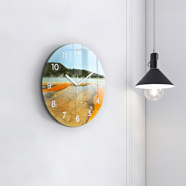 Orologio rotondo in vetro Lago con montagne