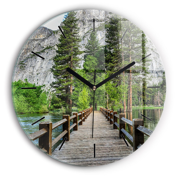 Orologio rotondo in vetro Ponte di legno di Yosemite