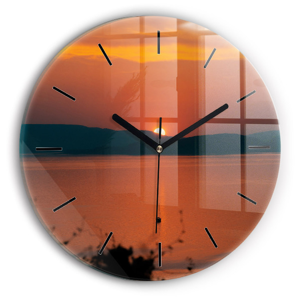 Orologio rotondo in vetro Lago Balaton di sera