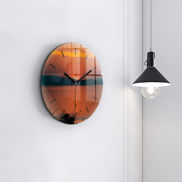 Orologio rotondo in vetro Lago Balaton di sera