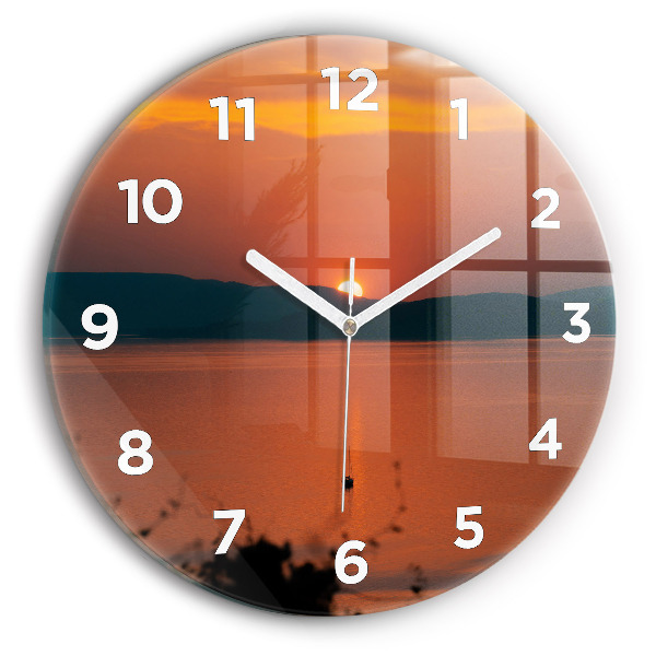 Orologio rotondo in vetro Lago Balaton di sera