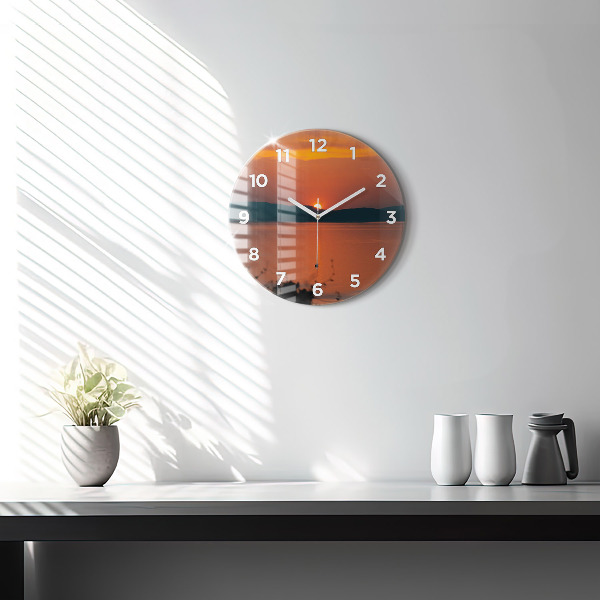 Orologio rotondo in vetro Lago Balaton di sera
