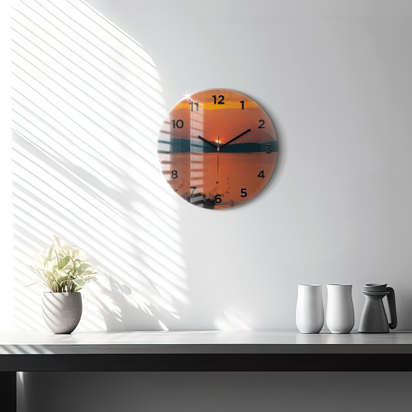 Orologio rotondo in vetro Lago Balaton di sera