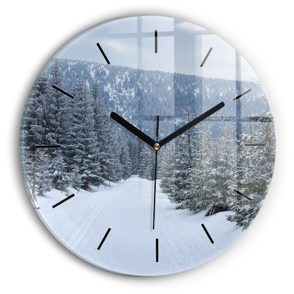 Orologio rotondo in vetro Monti dei Giganti della Repubblica Ceca in inverno