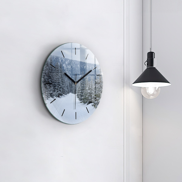 Orologio rotondo in vetro Monti dei Giganti della Repubblica Ceca in inverno