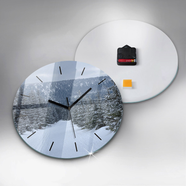 Orologio rotondo in vetro Monti dei Giganti della Repubblica Ceca in inverno