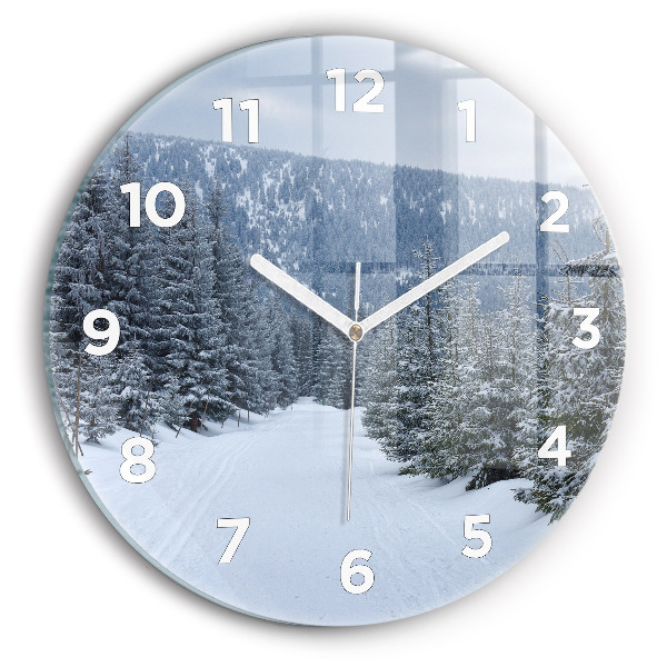 Orologio rotondo in vetro Monti dei Giganti della Repubblica Ceca in inverno