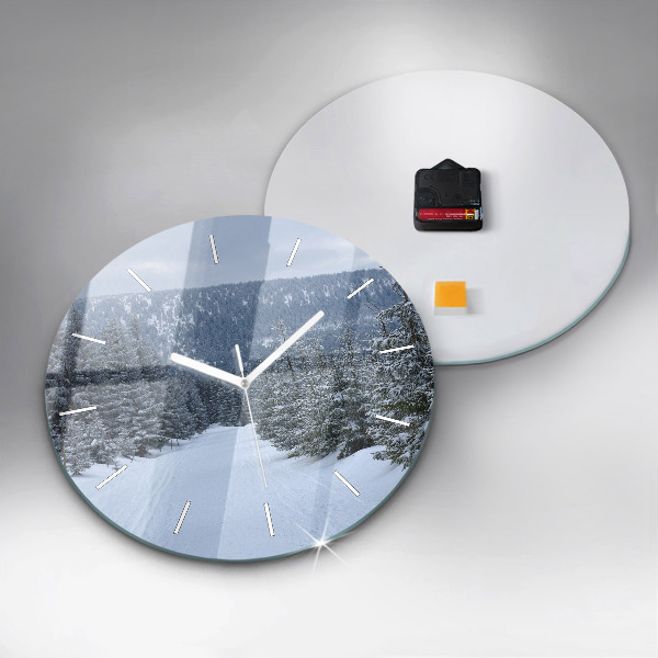 Orologio rotondo in vetro Monti dei Giganti della Repubblica Ceca in inverno