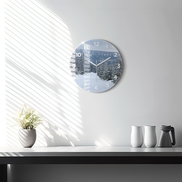 Orologio rotondo in vetro Monti dei Giganti della Repubblica Ceca in inverno
