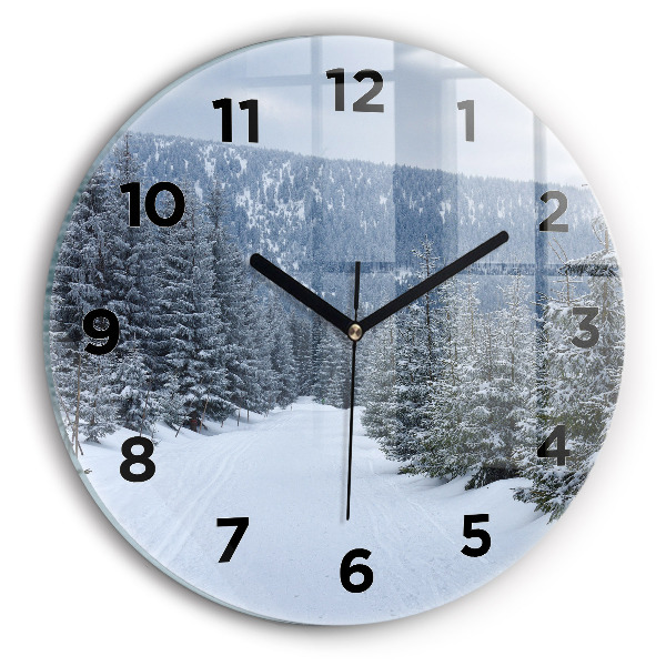 Orologio rotondo in vetro Monti dei Giganti della Repubblica Ceca in inverno