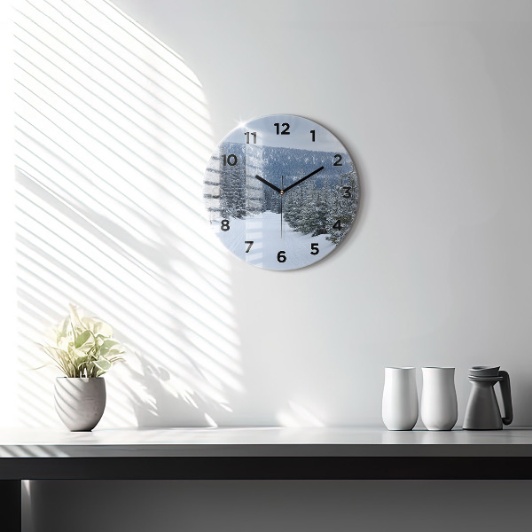 Orologio rotondo in vetro Monti dei Giganti della Repubblica Ceca in inverno