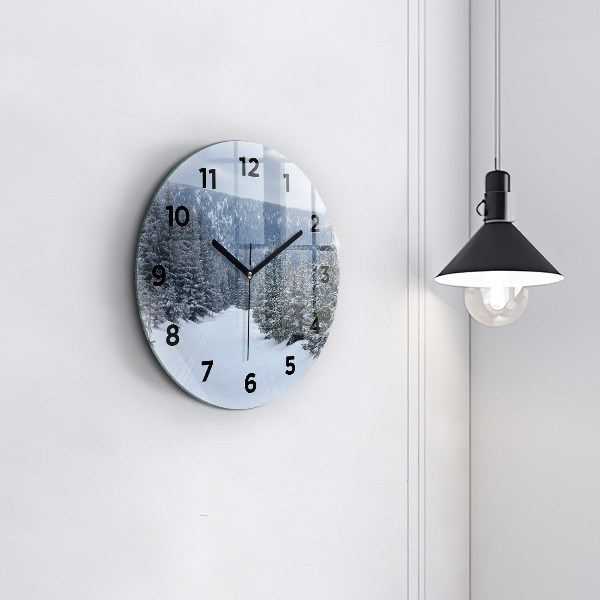 Orologio rotondo in vetro Monti dei Giganti della Repubblica Ceca in inverno