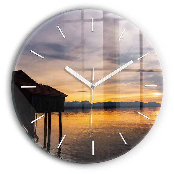 Orologio rotondo in vetro Tramonto sul lago