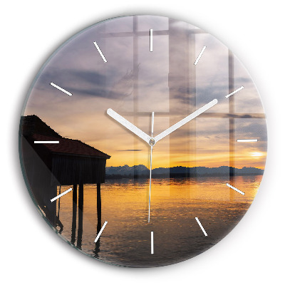 Orologio rotondo in vetro Tramonto sul lago