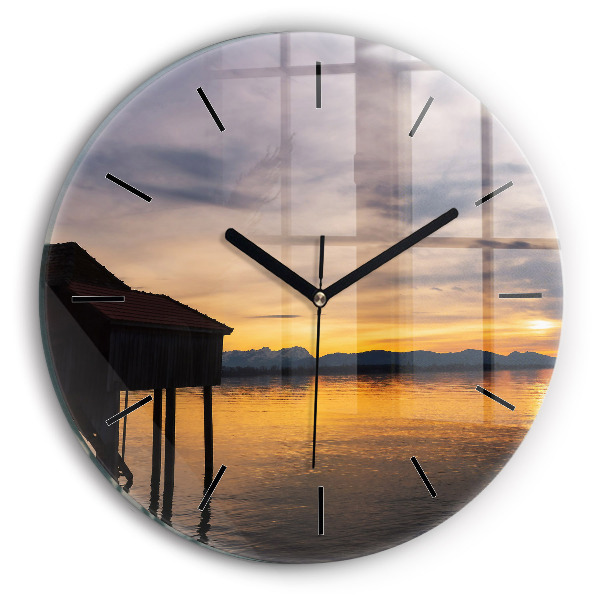 Orologio rotondo in vetro Tramonto sul lago
