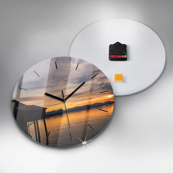 Orologio rotondo in vetro Tramonto sul lago