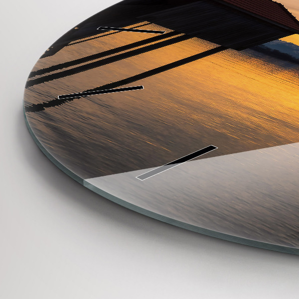 Orologio rotondo in vetro Tramonto sul lago