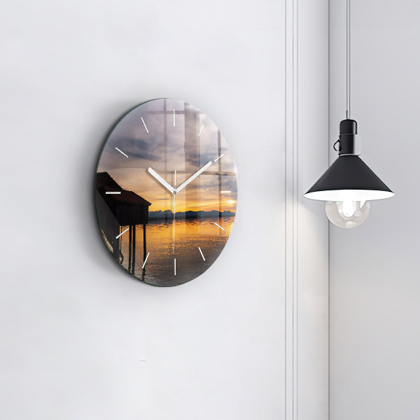 Orologio rotondo in vetro Tramonto sul lago
