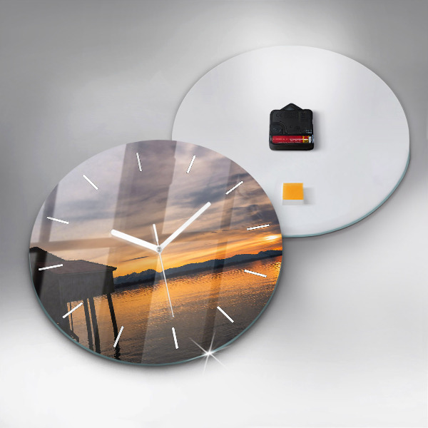 Orologio rotondo in vetro Tramonto sul lago