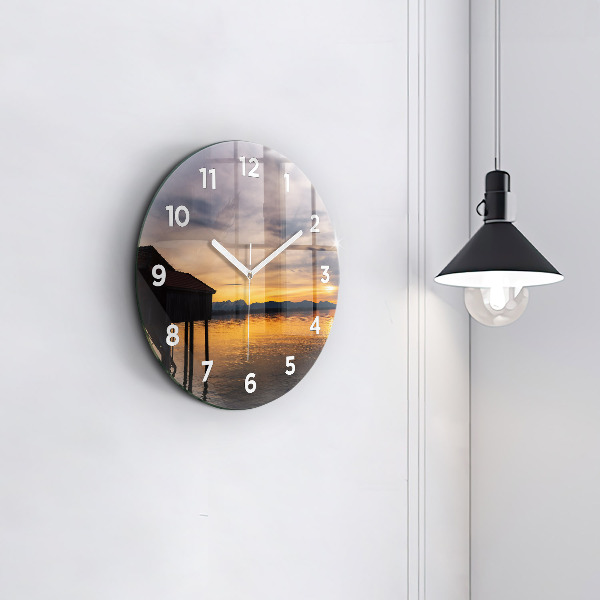 Orologio rotondo in vetro Tramonto sul lago
