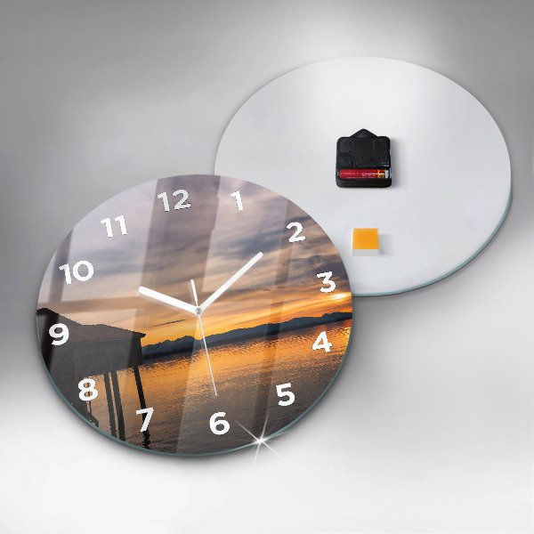 Orologio rotondo in vetro Tramonto sul lago