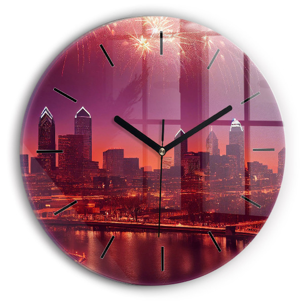 Orologio rotondo in vetro La città di Filadelfia di notte