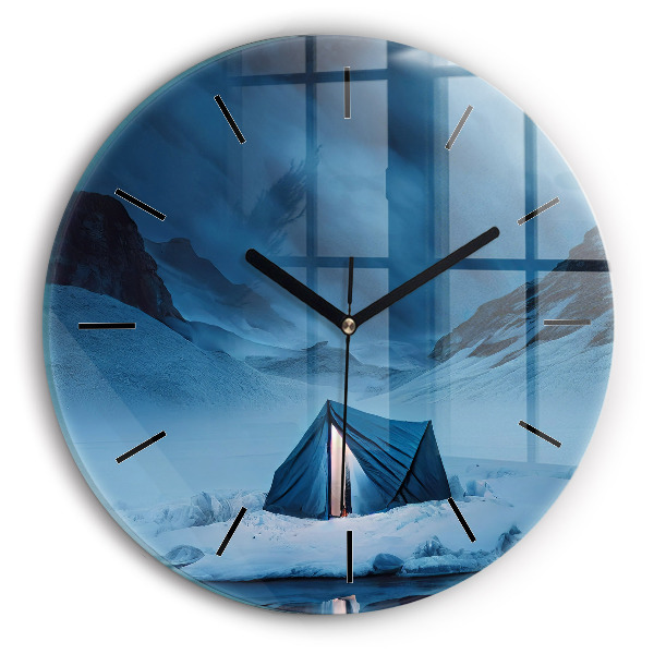 Orologio rotondo in vetro Tenda sulle montagne dell'Islanda
