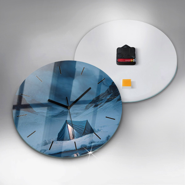 Orologio rotondo in vetro Tenda sulle montagne dell'Islanda