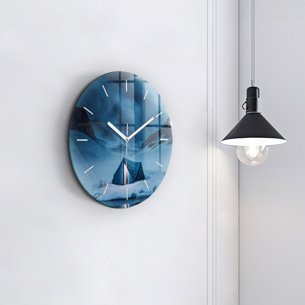 Orologio rotondo in vetro Tenda sulle montagne dell'Islanda