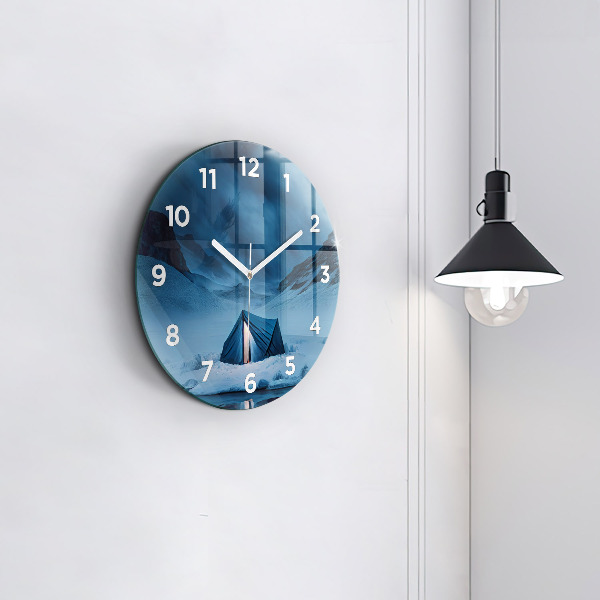 Orologio rotondo in vetro Tenda sulle montagne dell'Islanda