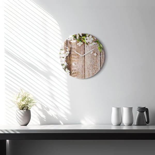 Orologio rotondo Fiori su legno